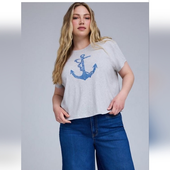 Torrid Belle Isle Anchor Croppped Tee Sz 2 - Picture 4 of 5